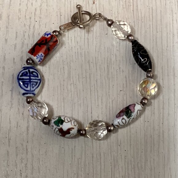 🐧🐸 Asian Inspired Bracelet By London Bridges 8" Handmade 🦜🐝 - Picture 1 of 3